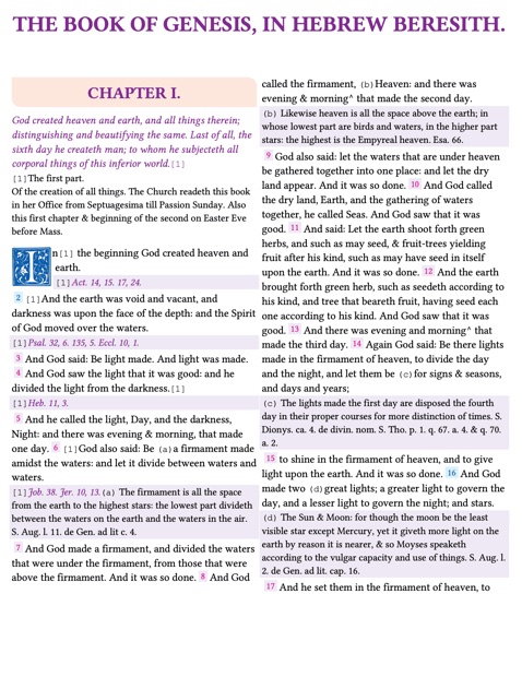 Patrick Madueke's PDF transcription of the Original Douay-Rheims Bible, showing Genesis Chapter 1