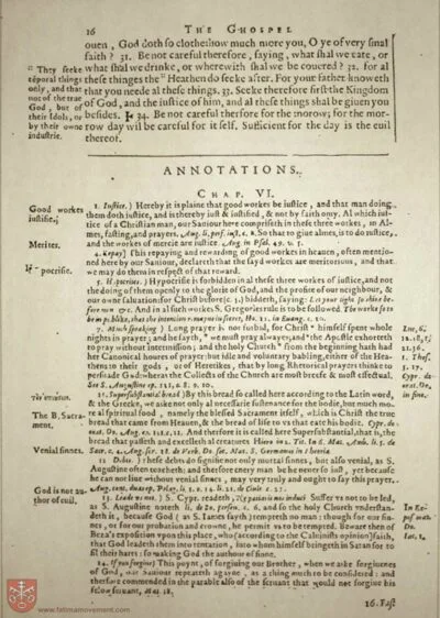 Page from the 1582 Rheims New Testament — the text whose possession was a criminal offence in Elizabethan England